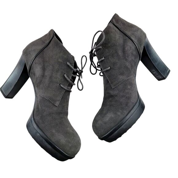 Tod's Boots Womens 7 37 Chukkah Platform Heel Lace Up Gray Suede Academia Prep - Picture 7 of 12